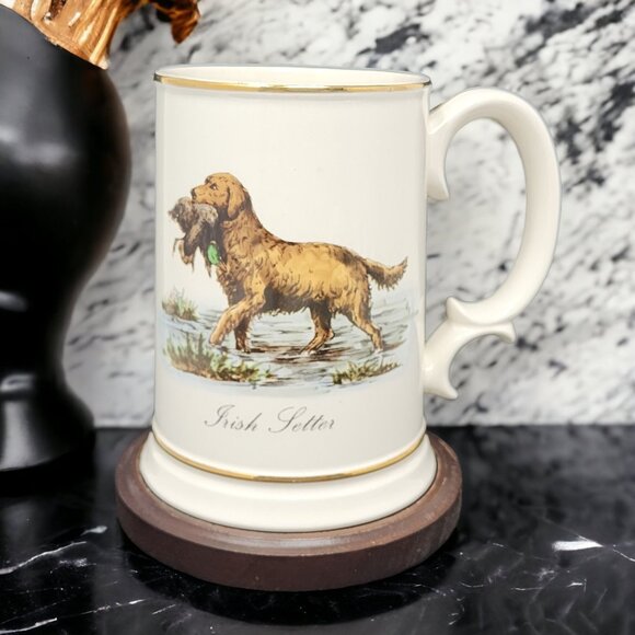 Swank Tankard Stein Mug on Wooden Stand Dog Irish Setter VTG MCM - Picture 2 of 9